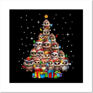 Cute Owl Christmas Tree Funny Birds Celebrate Xmas Holiday Shirt Posters and Art